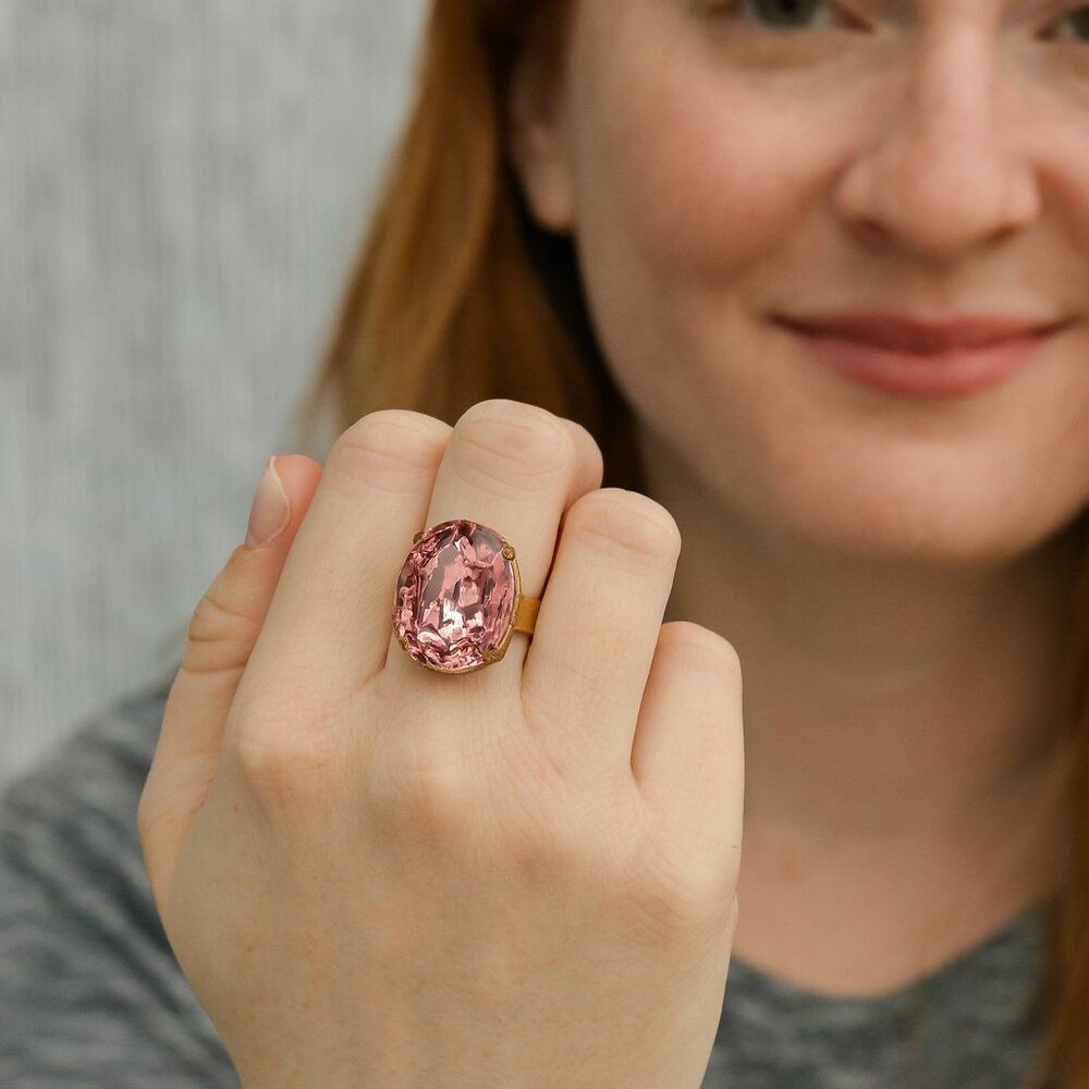 Sabika Oval Ring Swarovski Crystal Adjustable Statement Jewelry